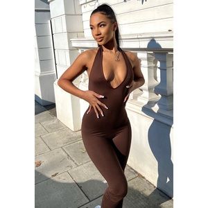Chocolate brown V-neck halter jumpsuit US S (3-5)